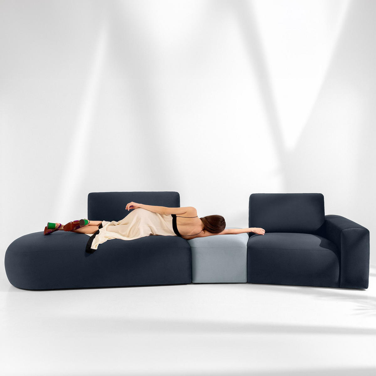 5-SITZER ECKSOFA ZUCCO Velour links, Marineblau - Blau, Textil (430/84/105cm) - KONSIMO®