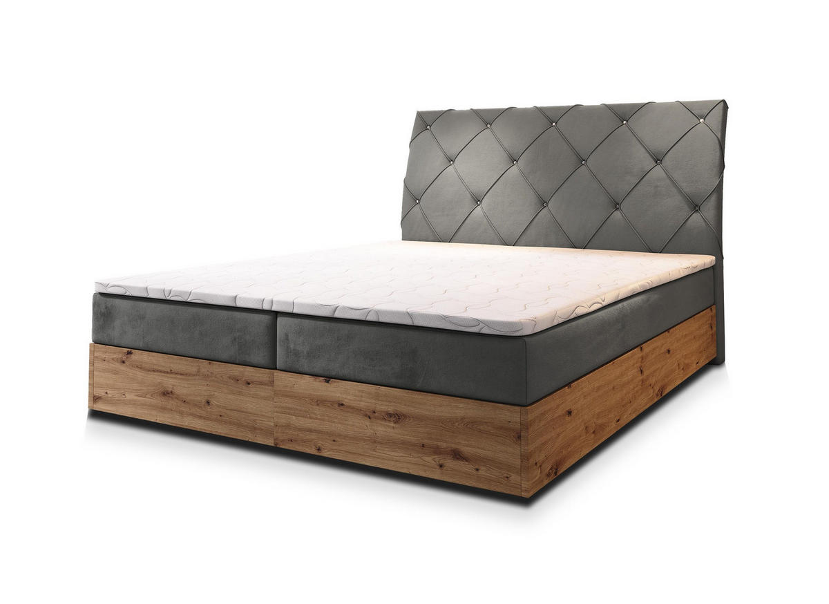 POSTEL BOXSPRING VELLANO 160x200 cm, s matrací a úložným prostorem, šedá - šedá, kompozitní dřevo/textil (160/200cm) - MASSENO