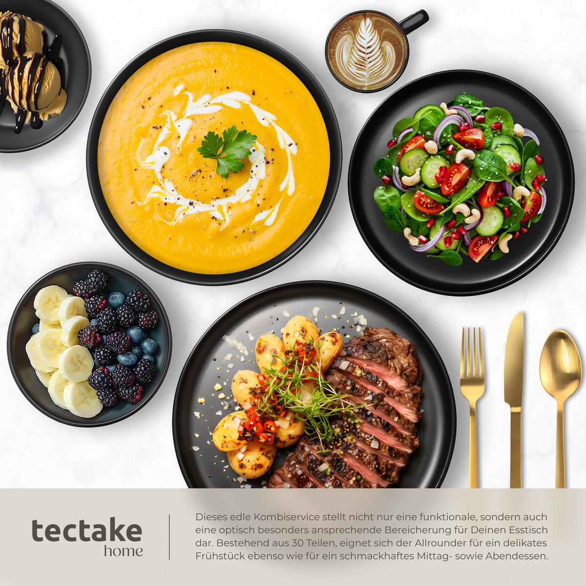 KÜCHENSTARTERSET 47er Set Una/Parma, inklusive Topfschonern und anklemmbaren Griffen, schwarz - Schwarz, Keramik - tectake