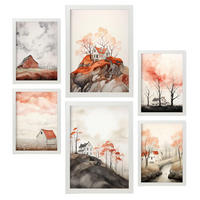 POSTER Set Mit 6 Orange Stadt A3 & A4 Weißer Rahmen - Weiß, Papier (29/3cm) - Nacnic