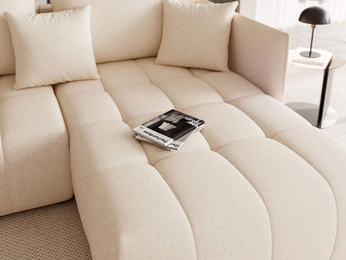 WOHNLANDSCHAFT LORISSE mit Schlaffunktion und Bettkasten Creme - Creme, Holzwerkstoff/Kunststoff (300/85/90cm) - Idohome