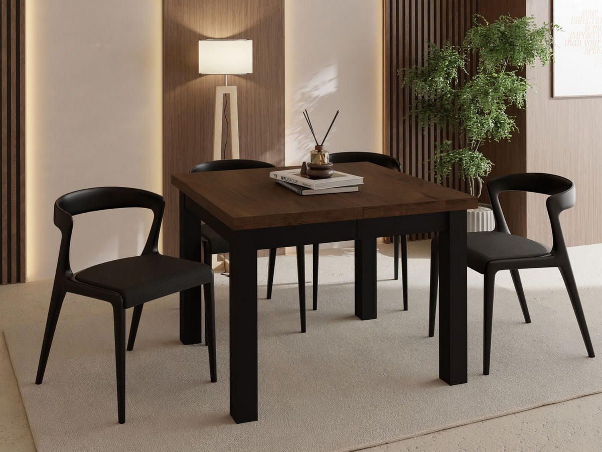 ESSTISCH Toren ausziehbar verlängerbar quadratisch, Eiche Braun Rustikal 90-190/90/76.5 cm - Alteiche/Schwarz, Holz/Holzwerkstoff (90/90/77cm) - WFL GROUP