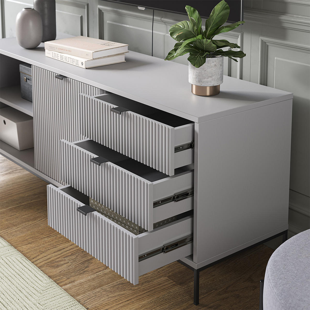 LOWBOARD Eliza Grau 150.1 x 60 cm - Grau, Holzwerkstoff (150/60/42cm) - Vicco