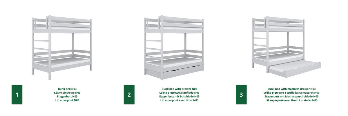 ETAGENBETT N03 mit Matratzenschublade Grau 100/190 - Grau, Naturmaterialien/Holz (100/190cm) - N-Wood