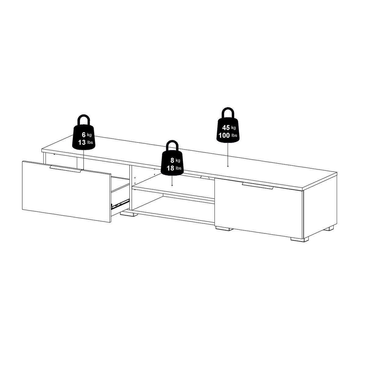 61. TV-MÖBEL mit 2 Schubladen und 2 Fächern billie 172,7/39,9/33,1 cm - Weiß, Holzwerkstoff (39.9/33.1/172.7cm) - Calicosy