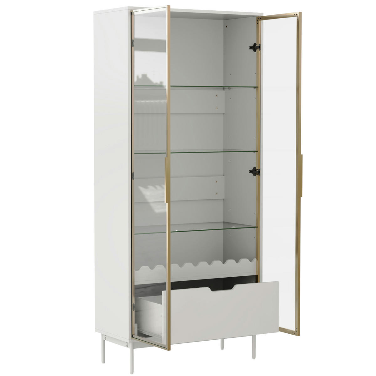 HOCHSCHRANK Weiß-Gold, Glastür & Schublade, 75 x 35 x 170,8 cm - Weiß, Holzwerkstoff (75/170.8/35cm) - Urban Meuble