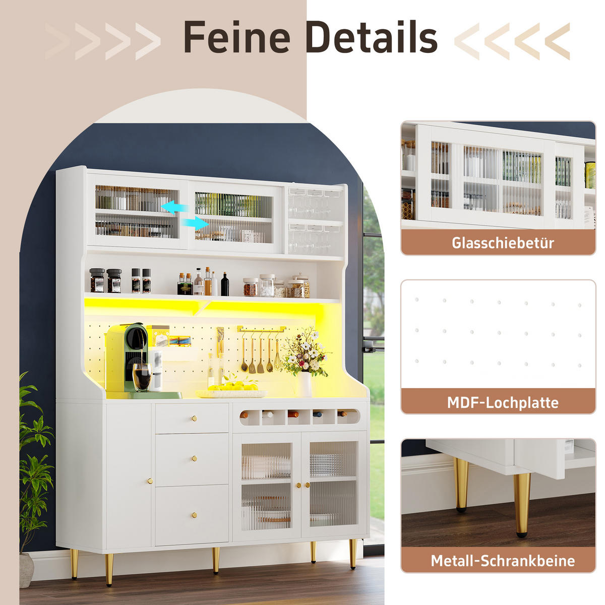 HOCHSCHRANK LED 145x39x171Cm Weinregal Weiß - Weiß, Glas (145/171/39cm) - FLIEKS