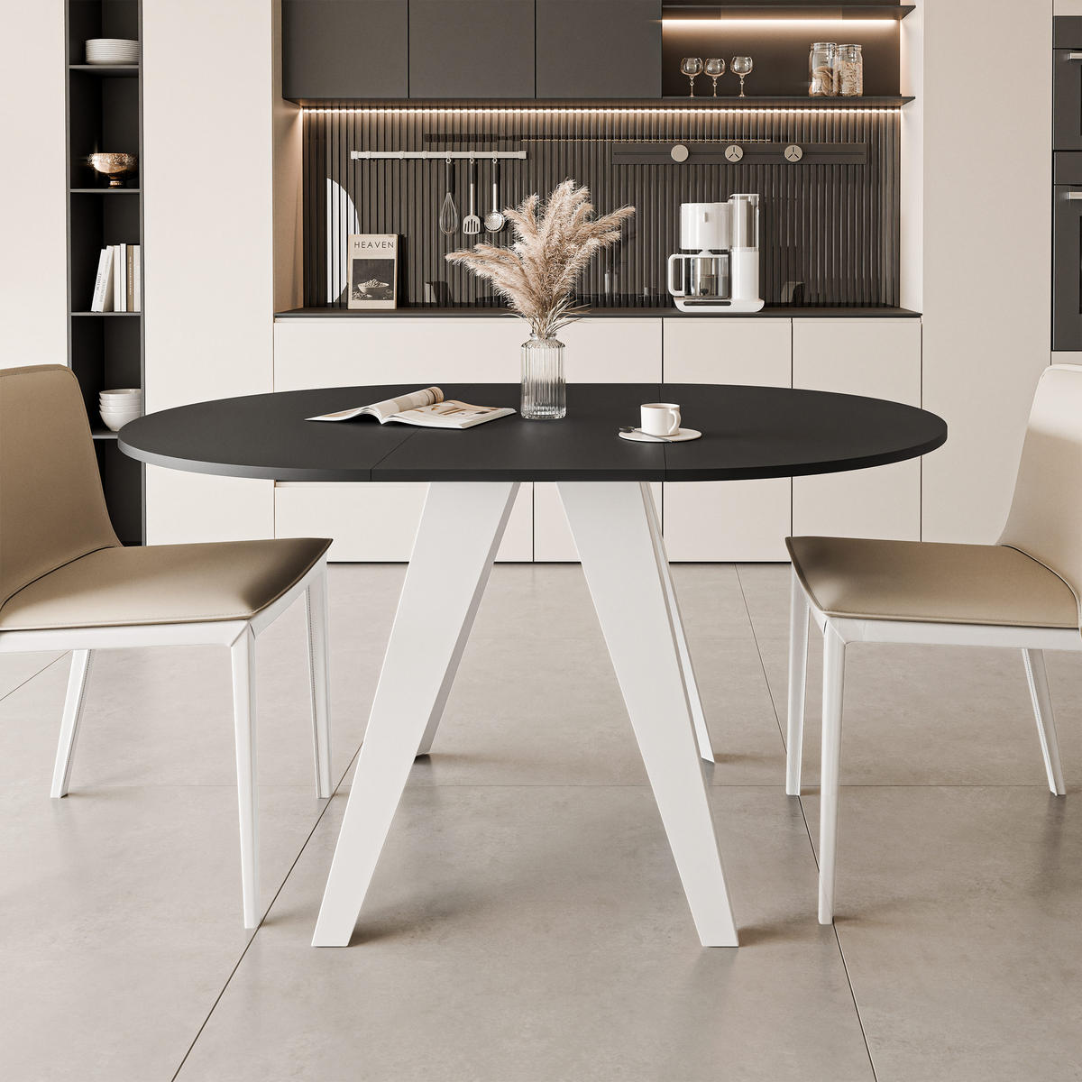 ESSTISCH ausziehbar auf MDF, Schwarz - Schwarz/Weiß, Holzwerkstoff (100/100/76cm) - Idohome