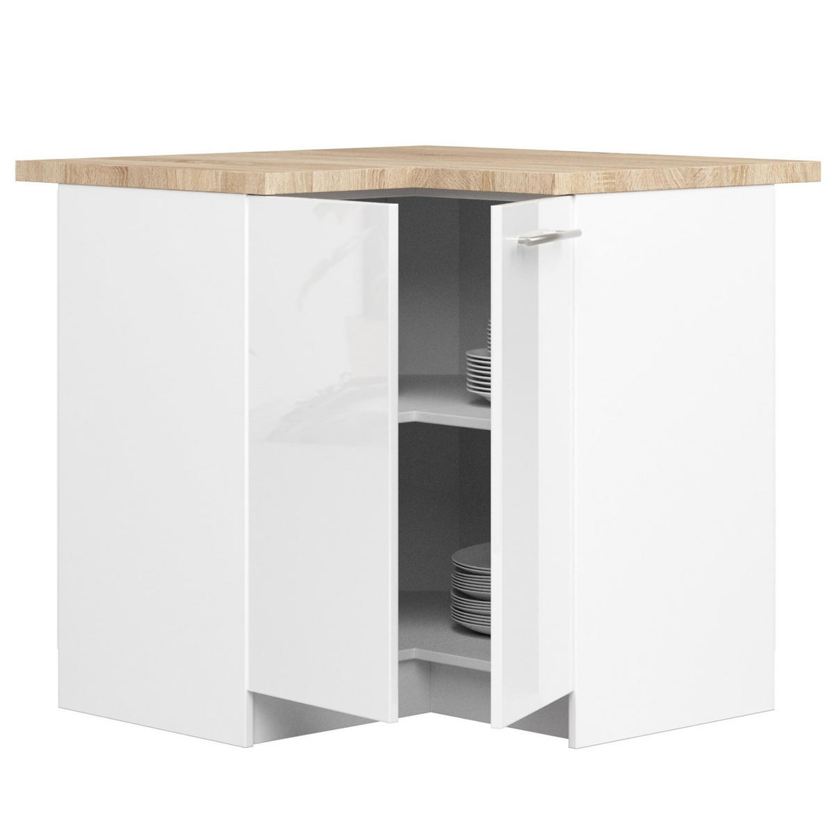 UNTERSCHRANK Weiß, Weiß Glanz 85/90/46 - Weiß Hochglanz/Weiß, Holzwerkstoff (90/85/46cm) - RAUMHIRSCH FURNITURE