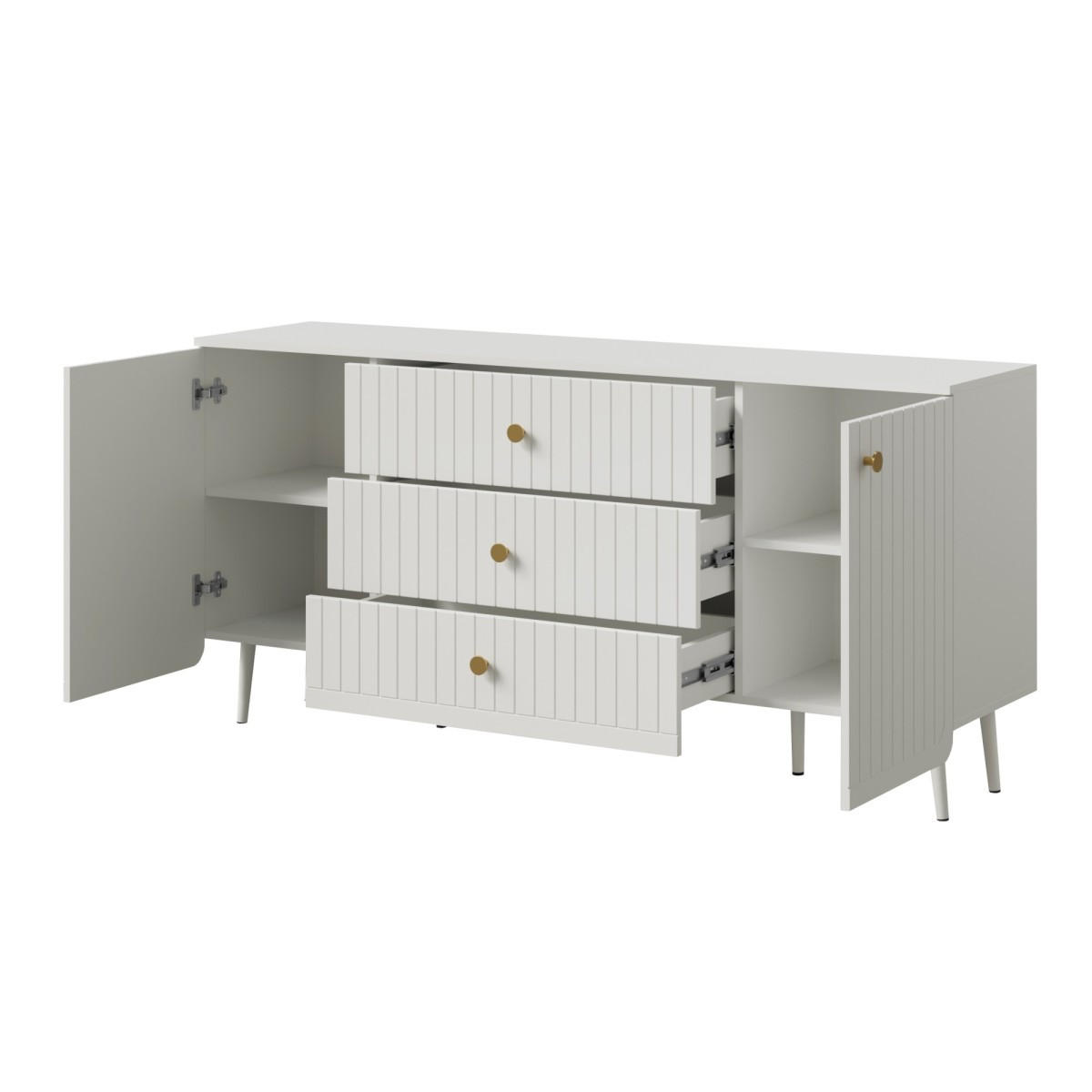 KOMMODE mit Schubladen Chloe 2D3S 165 Weiß (schwarzer oder goldener Griff) - Schwarz/Weiß, Holzwerkstoff/Kunststoff (165/78/40cm) - mzm24