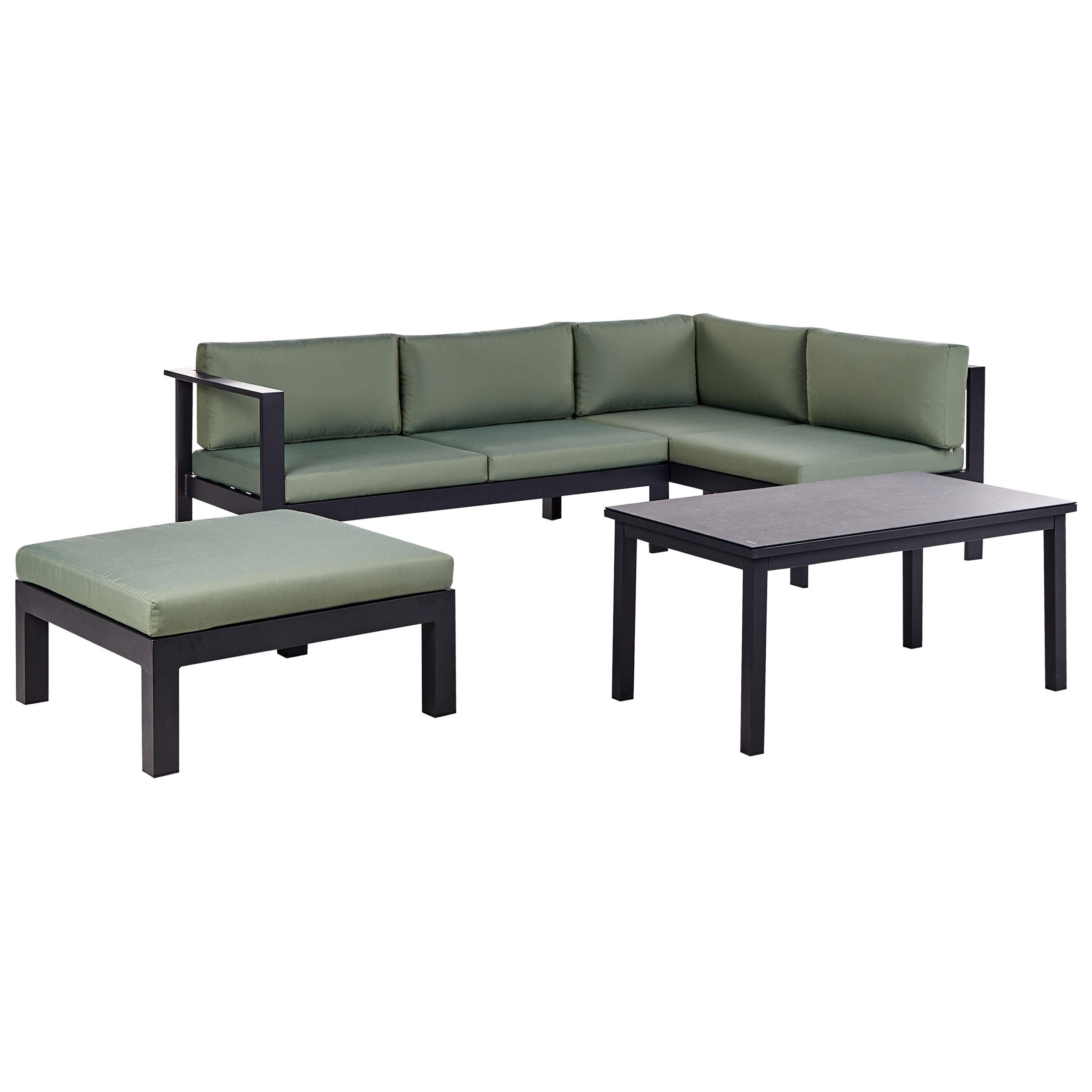 LOUNGE-SET 5-sitzer Aluminium Grün Messina - Schwarz/Grau, Metall - Beliani
