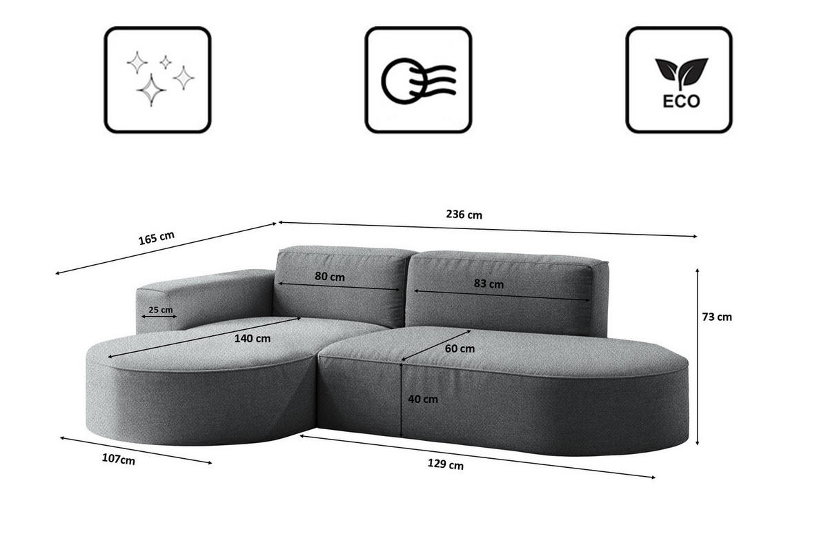 ECKSOFA Modena Studio Falten, Stoff Alpine, Anthrazit Links - Anthrazit, Holz (165/236cm) - Kaiser Möbel