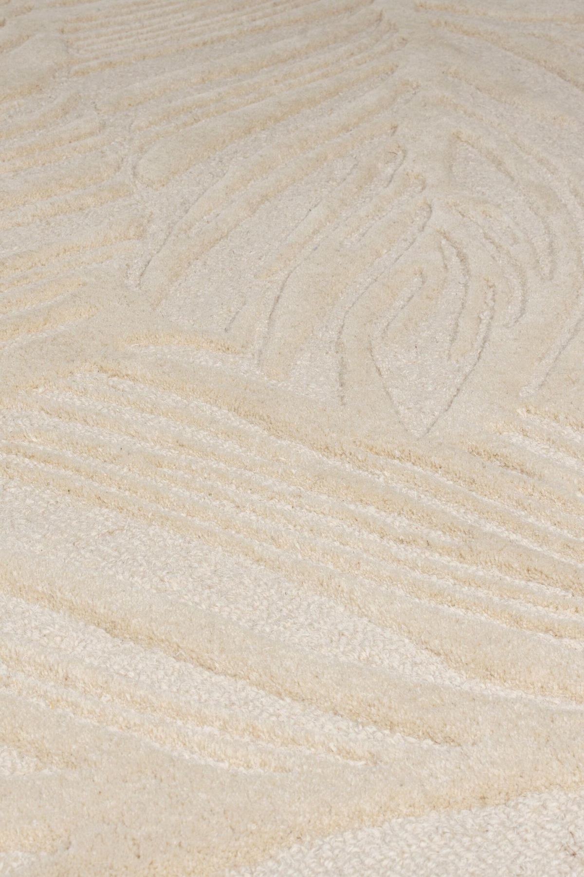 WOLLTEPPICH Blatt-Design, handgetuftet LEVEN LEE, Beige 60x230 cm - Beige, Textil (60/230cm) - KADIMA DESIGN