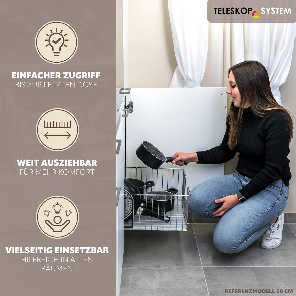 SCHRANK-KORBAUSZUG 30 cm, Silber, Metall - Chromfarben, Metall (30/23/50.5cm) - bremermann