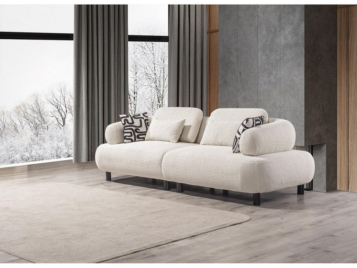 SOFA Barcelona 3-Sitzer Webstoff Creme - Creme, Holz/Textil (230/79/110cm) - Villa Möbel