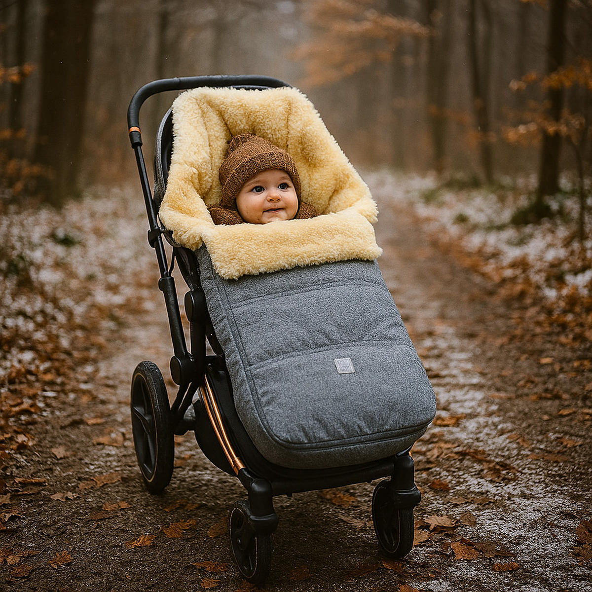 LAMMFELL-FUSSSACK Dublas 2.0, light grey melange - Grau, Fell (45/95cm) - Kaiserbaby