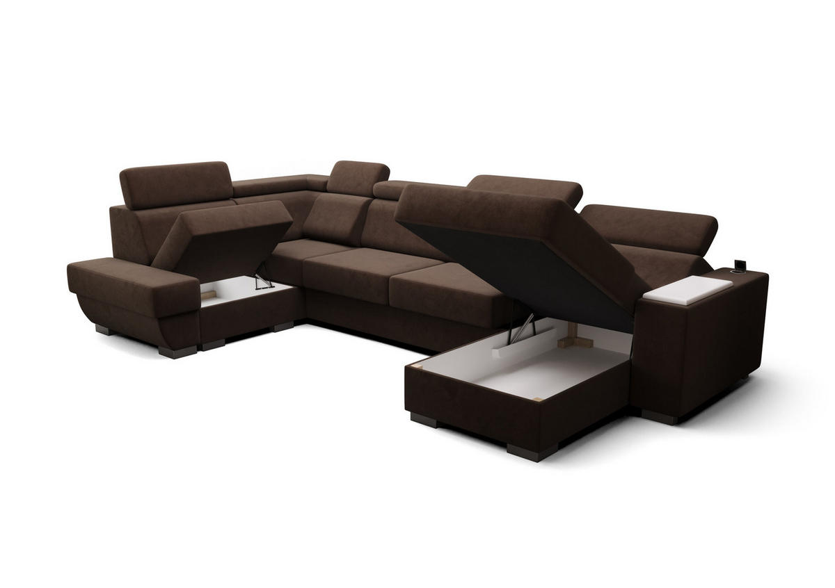 WOHNLANDSCHAFT KONGO RBN20, Eckcouch in U-Form mit Schlaffunktion, Farbe: Gelb, Velourstoff, Ottomane Rechts - Gelb, Textil (340/103/200cm) - O-Sofa