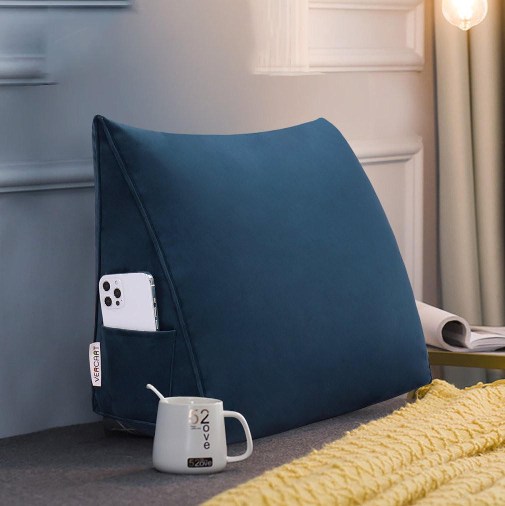 RÜCKENKISSEN für Bett Samt Blau 45 cm - Blau, Textil (35/45cm) - Vercart