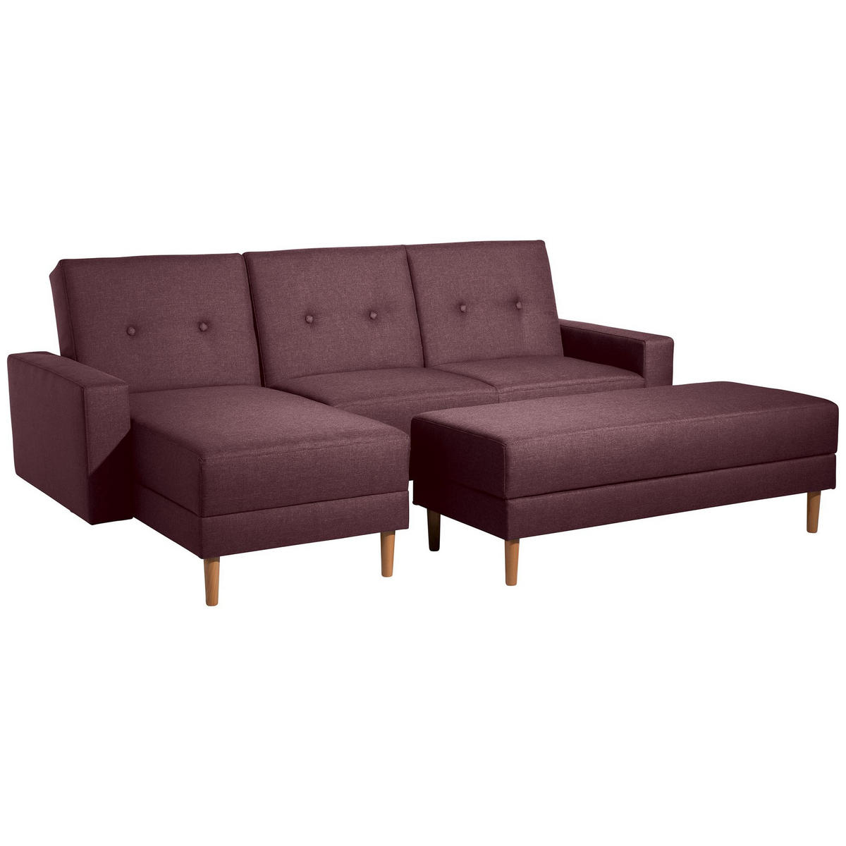 FUNKTIONSSOFA mit Hocker Kattie Flachgewebe burgund - Bordeaux, Kunststoff (144/230cm) - 58aufmkessel