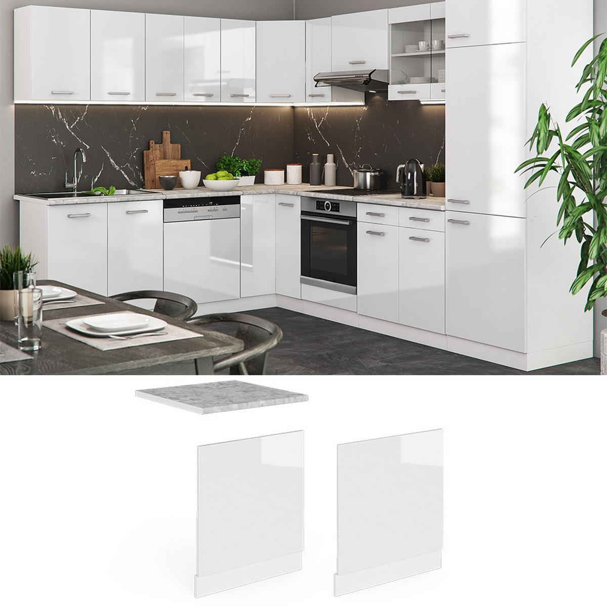PREDNÝ PANEL R-Line Biely vysoký lesk 60 cm , AP Oak - biela/biela s vysokým leskom, kompozitné drevo (60/57.2/1.6cm) - Vicco