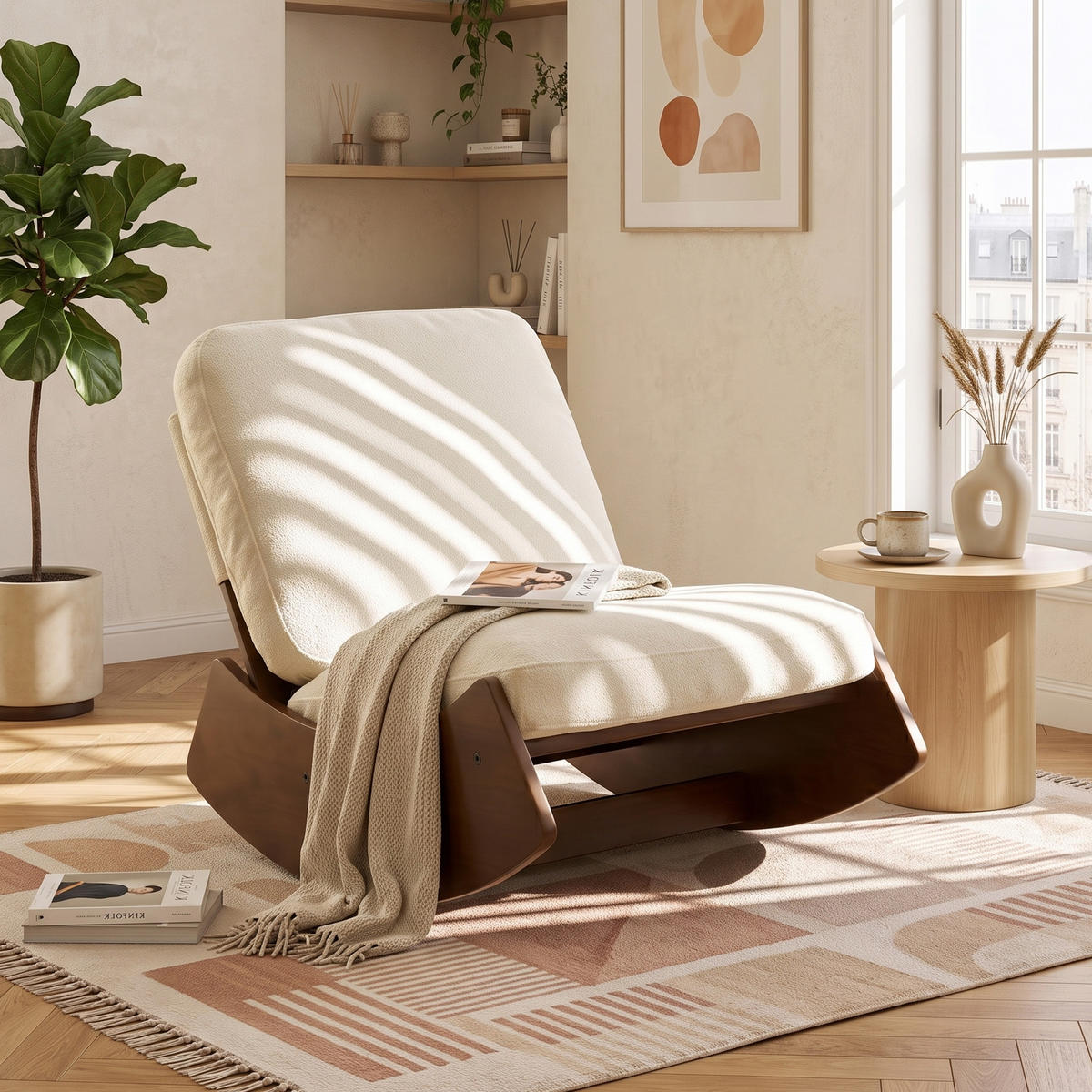 SCHAUKELSTUHL Massivholz Cord-Stoff Ergonomisch Relaxsessel - Weiß, Textil (90/71.9/61.5cm) - Urban Meuble