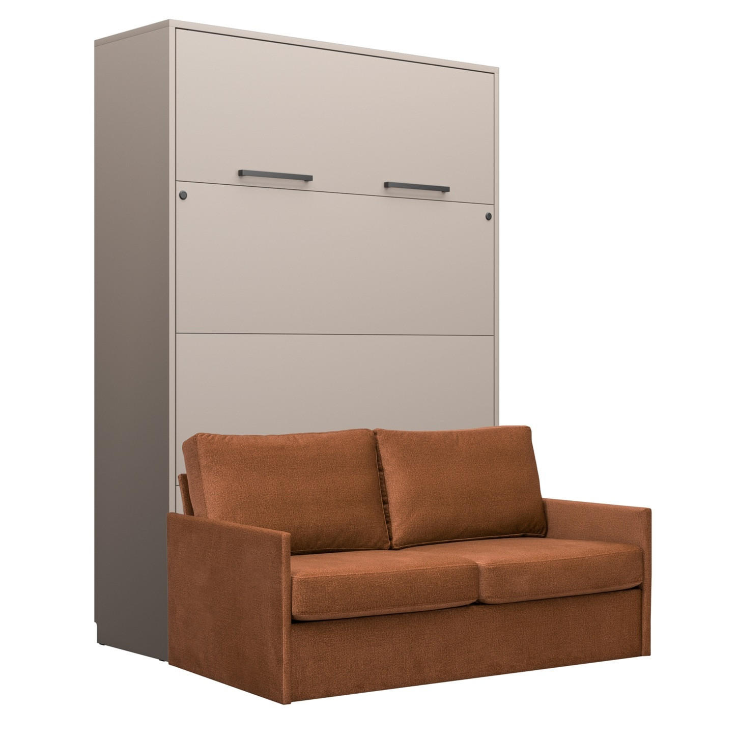 SCHRANKBETT Wandbett GN 140x200 congo mit LED & Sofa - Nussbraun - Nussbaumfarben/Grau, Holz/Holzwerkstoff (140/200cm) - QMM TraumMöbel
