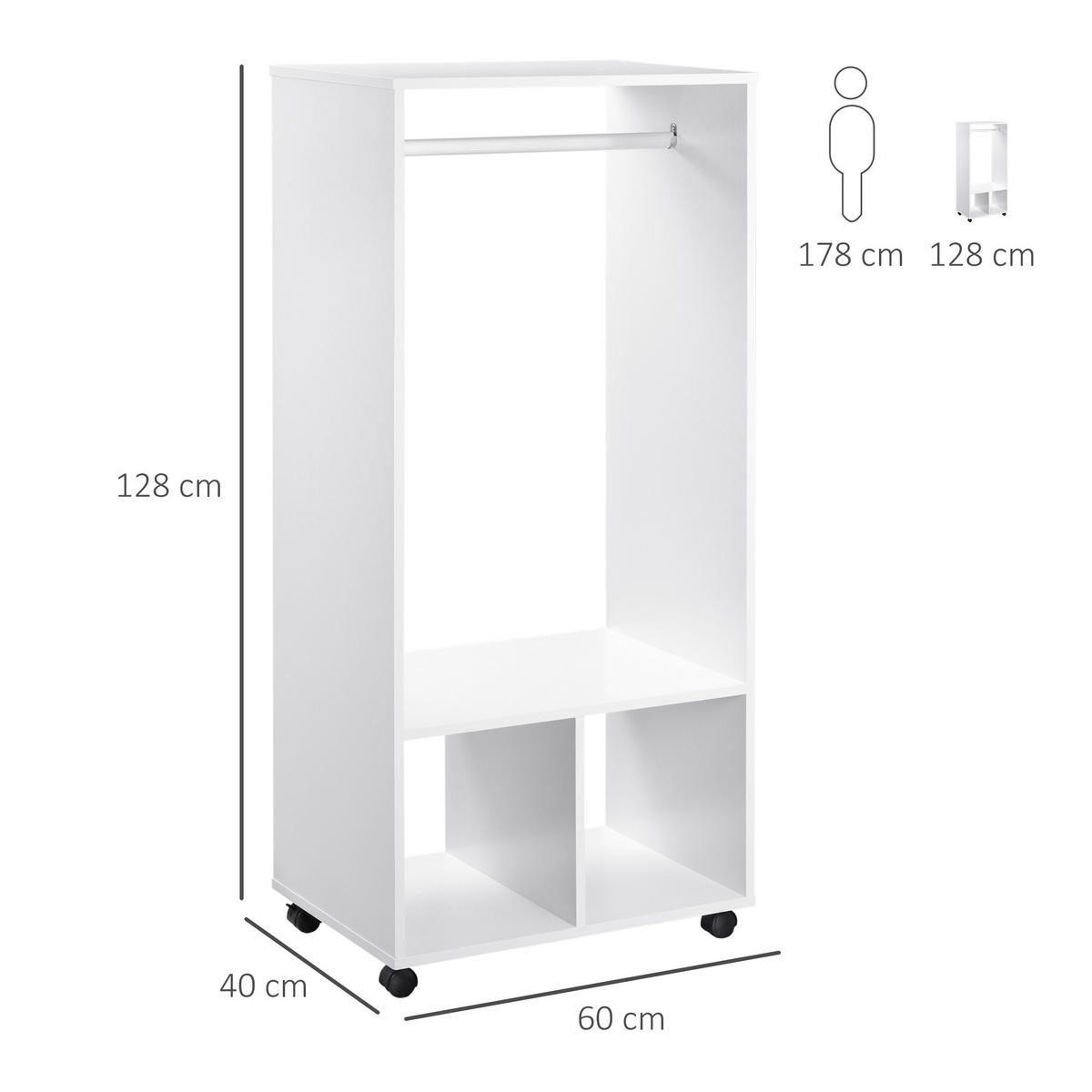 KLEIDERSCHRANK Weiß 1 Stück - Weiß, Naturmaterialien (40/128/60cm) - GiPP