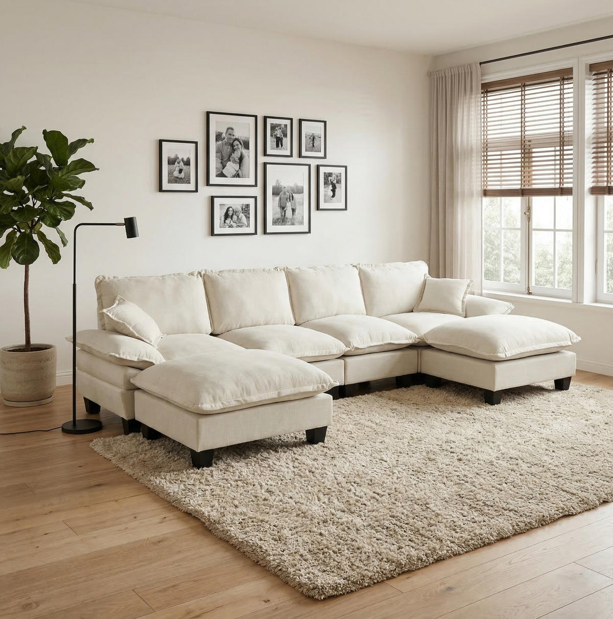 WOHNLANDSCHAFT und Chenille 334x155x90 cm in Beige mit beweglicher Ottomane - Beige, Textil (155/90/334cm) - Modfu