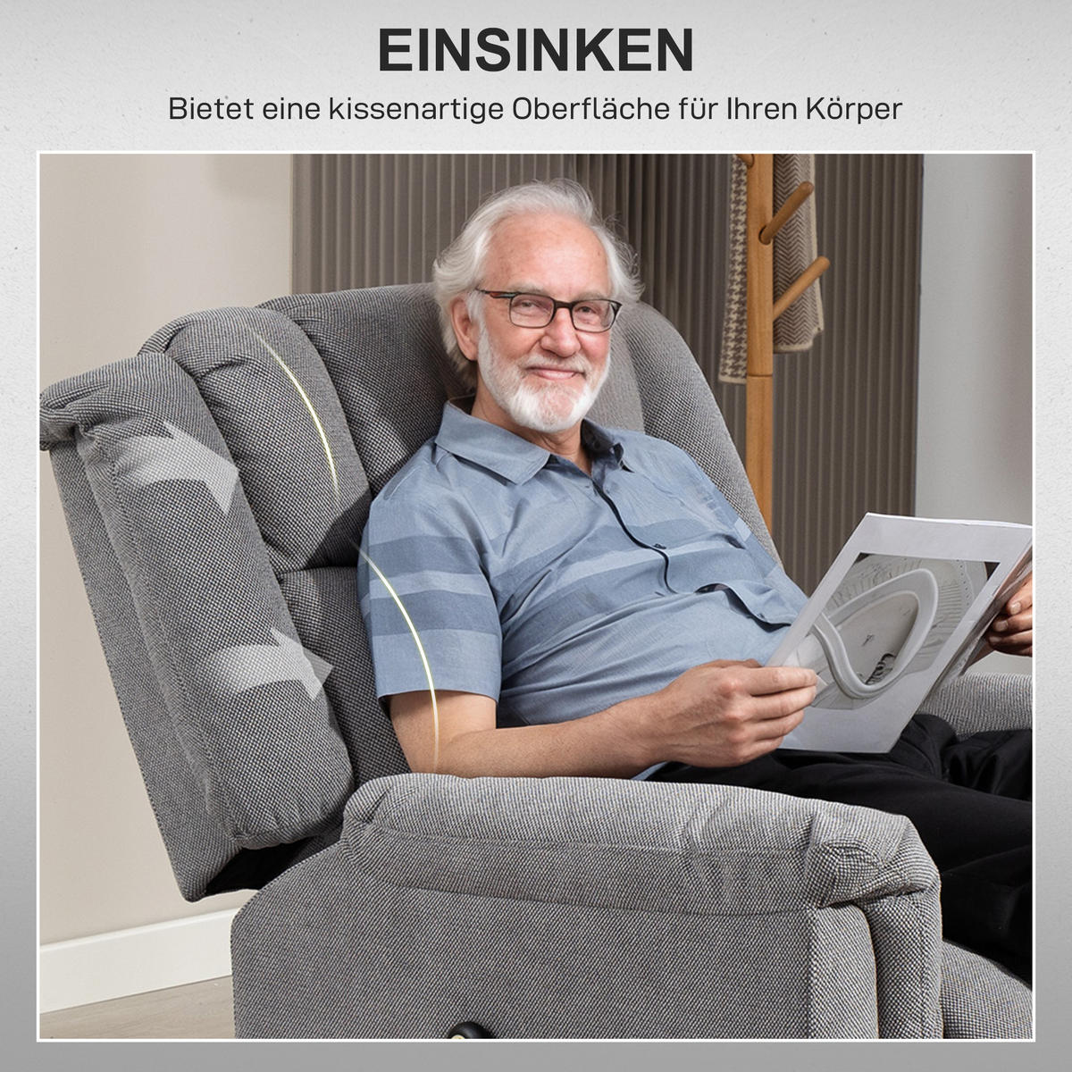 RELAXSESSEL Fernsehsessel Elektrisch Verstellbar Massagesessel mit Aufstehhilfe - Dunkelgrau, Textil (85/104/91cm) - HOMCOM
