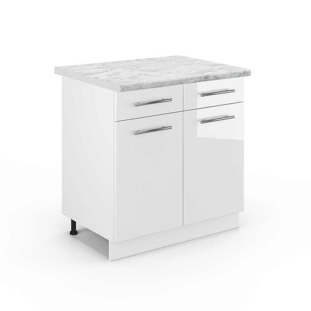 KÜCHENUNTERSCHRANK Fame-Line Weiß Hochglanz 80 cm, AP Marmor - Weiß Hochglanz/Weiß, Holzwerkstoff (80/82/60cm) - Vicco