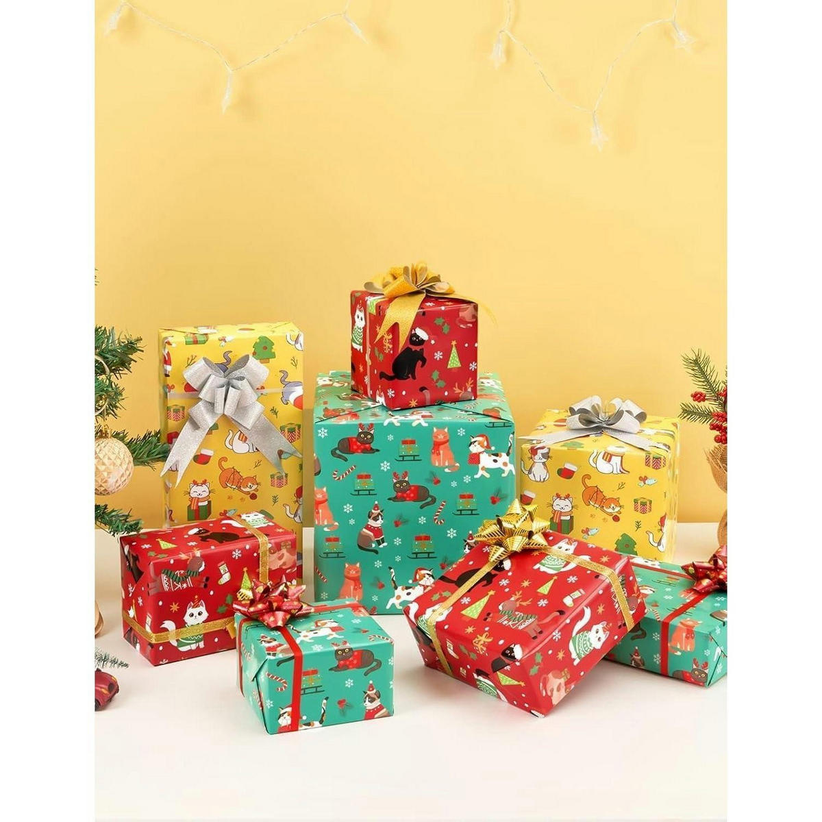 GESCHENKPAPIER 3 Rollen Set Weihnachtskatzen 50,8 x 304,8 cm - Multicolor, Papier (43/1/305cm)