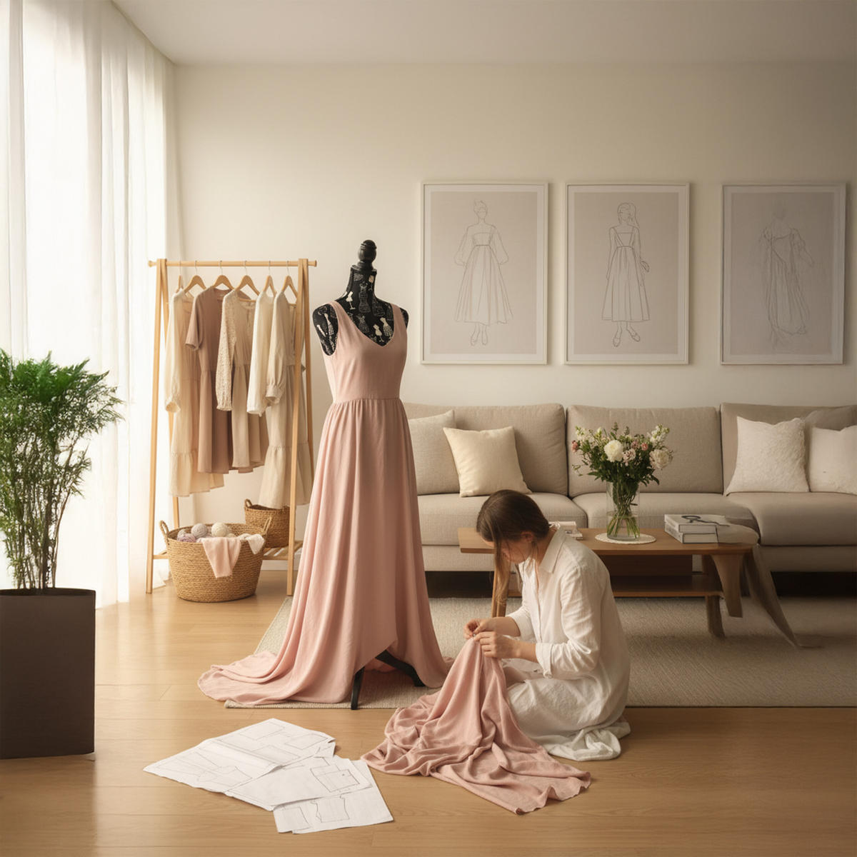 ŠIJACIA panna - čierna, drevo/textil (41/167/34cm) - Relaxdays