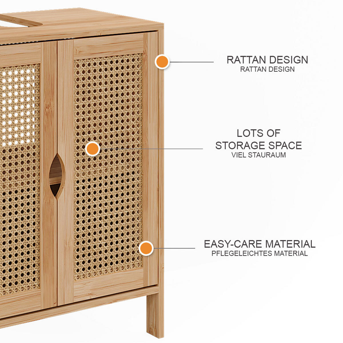 WASCHBECKENUNTERSCHRANK Liora Bambus 48 x 60 cm - Braun, Holzwerkstoff (48/60/29cm) - Vicco