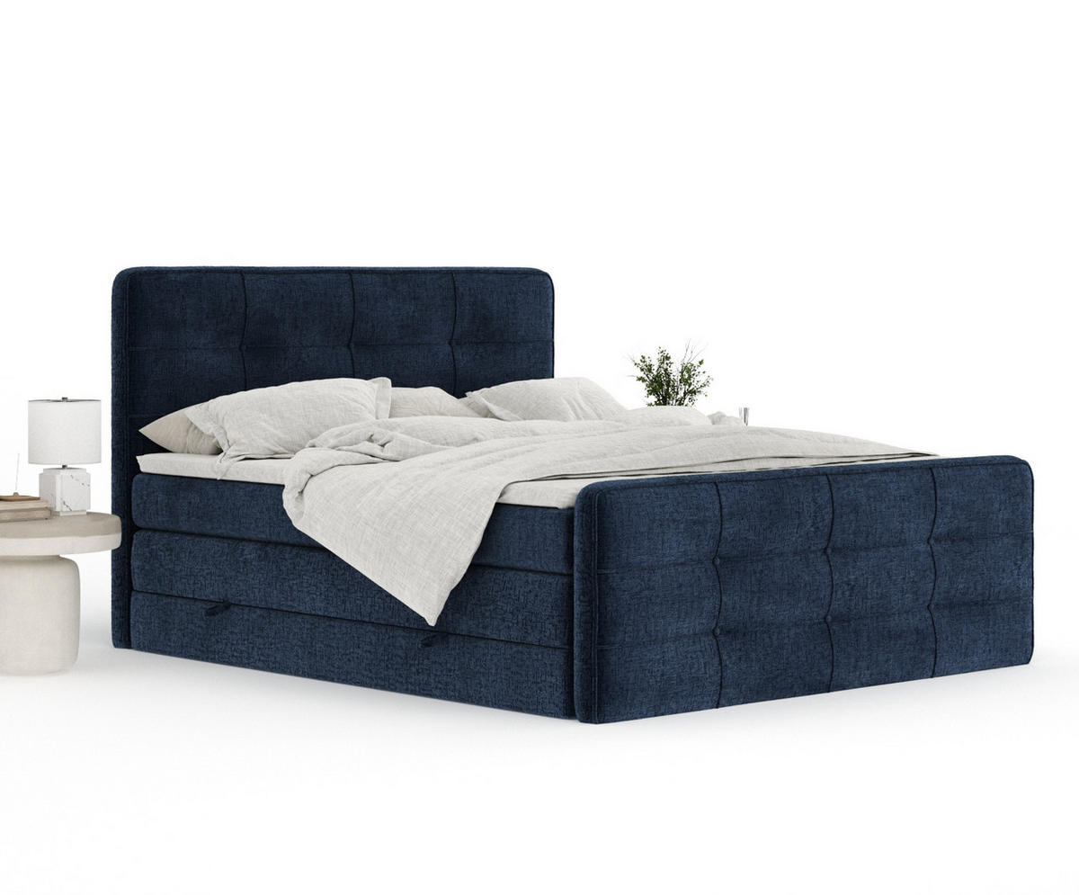 BOXSPRINGBETT Semplice Marineblau 140/200 cm - Schwarz/Dunkelblau, Holz/Holzwerkstoff (140/200cm) - Maison de Reve