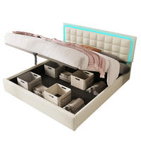 POLSTERBETT 180/200 cm mit hydraulischem Bettkasten, LED-Beleuchtung & höhenverstellbarem Kopfteil,Weiß - Weiß, Kunststoff (180/200cm) - Redom