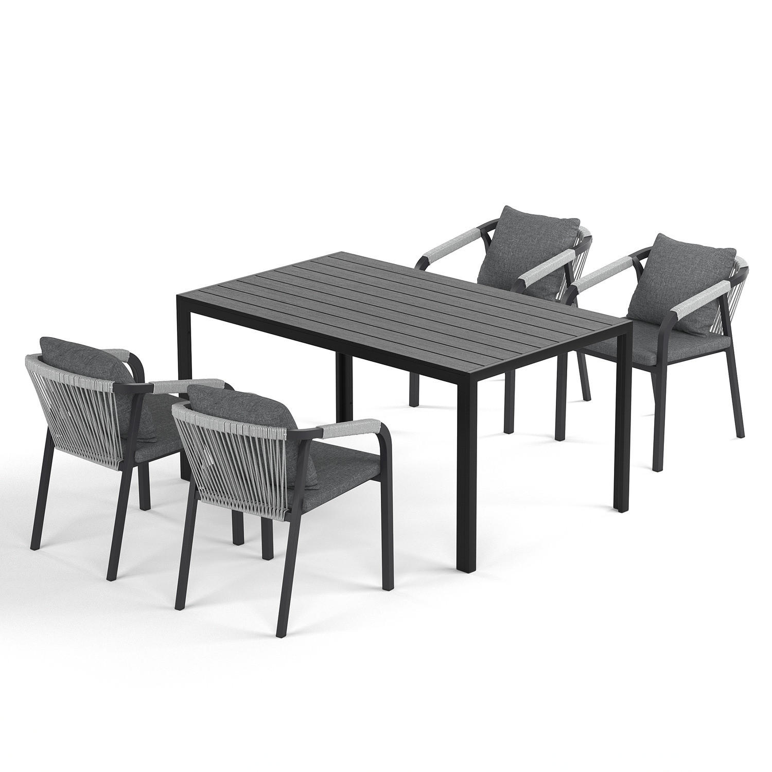 GARTENESSGRUPPE - 5-teilig - Aluminium / Olefin - Anthrazit / Grau - Schwarz/Grau, Holzwerkstoff/Kunststoff - home24