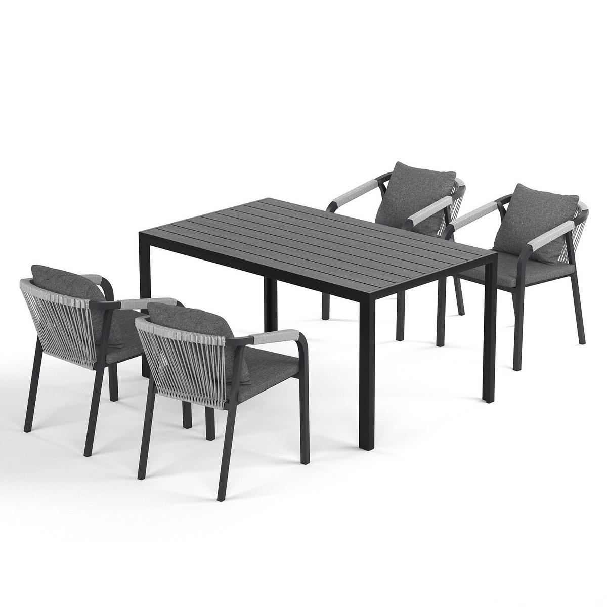 GARTENESSGRUPPE - 5-teilig - Aluminium / Olefin - Anthrazit / Grau - Schwarz/Grau, Holzwerkstoff/Kunststoff - home24