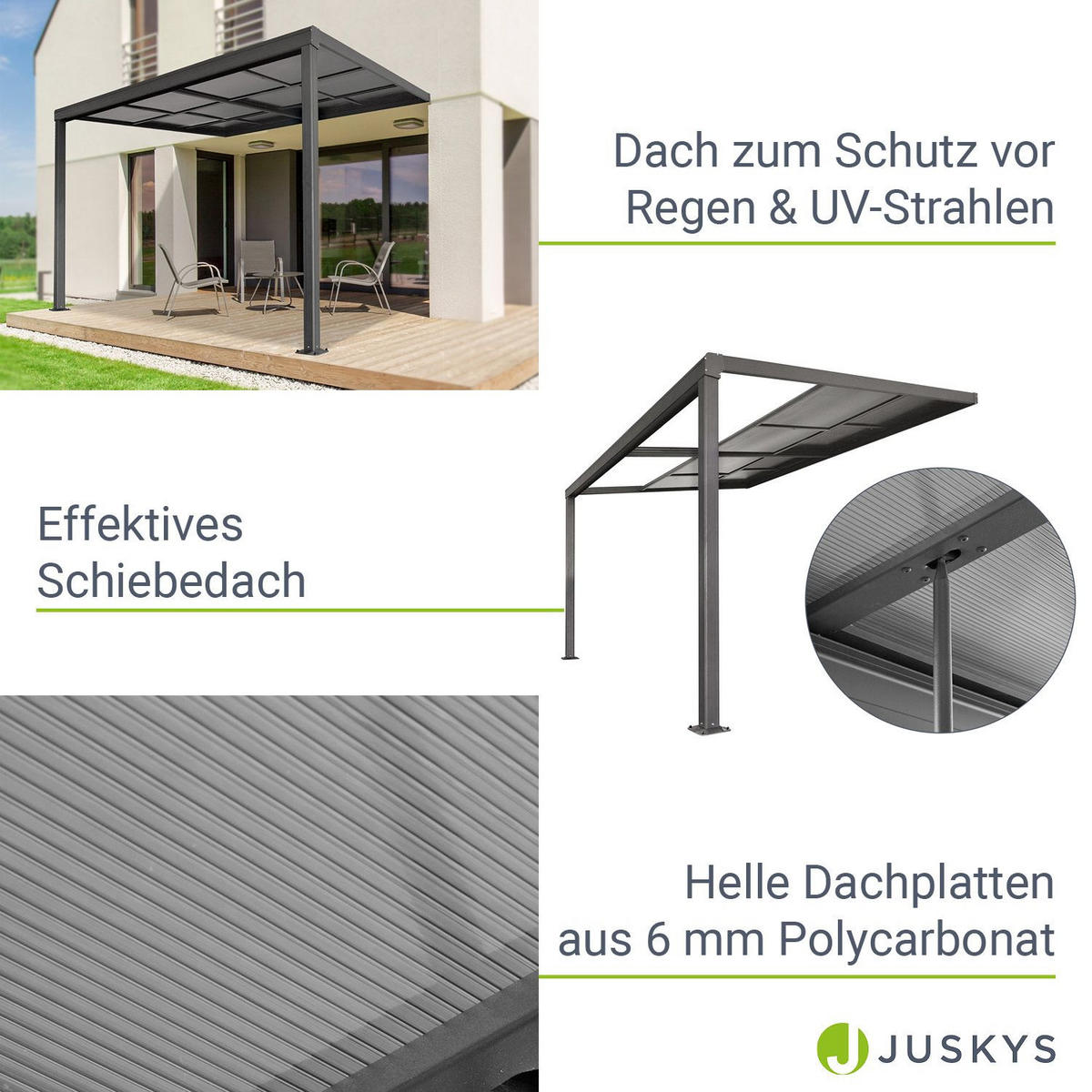 TERRASSENDACH Jakarta 4x3m dunkelgrau mit Polycarbonatplatten - Dunkelgrau, Metall (300/254/400cm) - Juskys