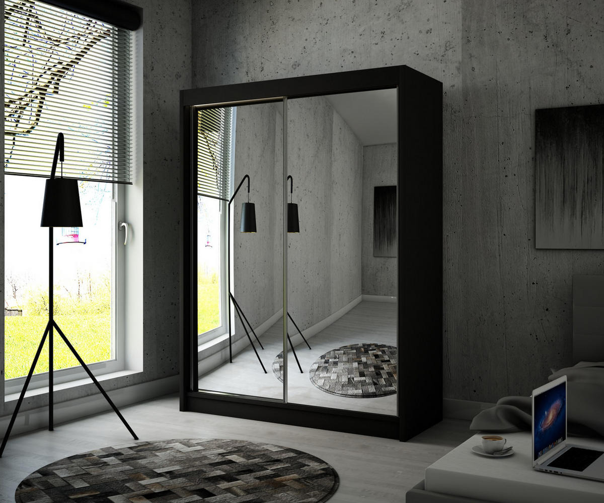 SCHIEBETÜRENSCHRANK DOMA - Schwarz, Holzwerkstoff (150/215/61cm) - Meblini