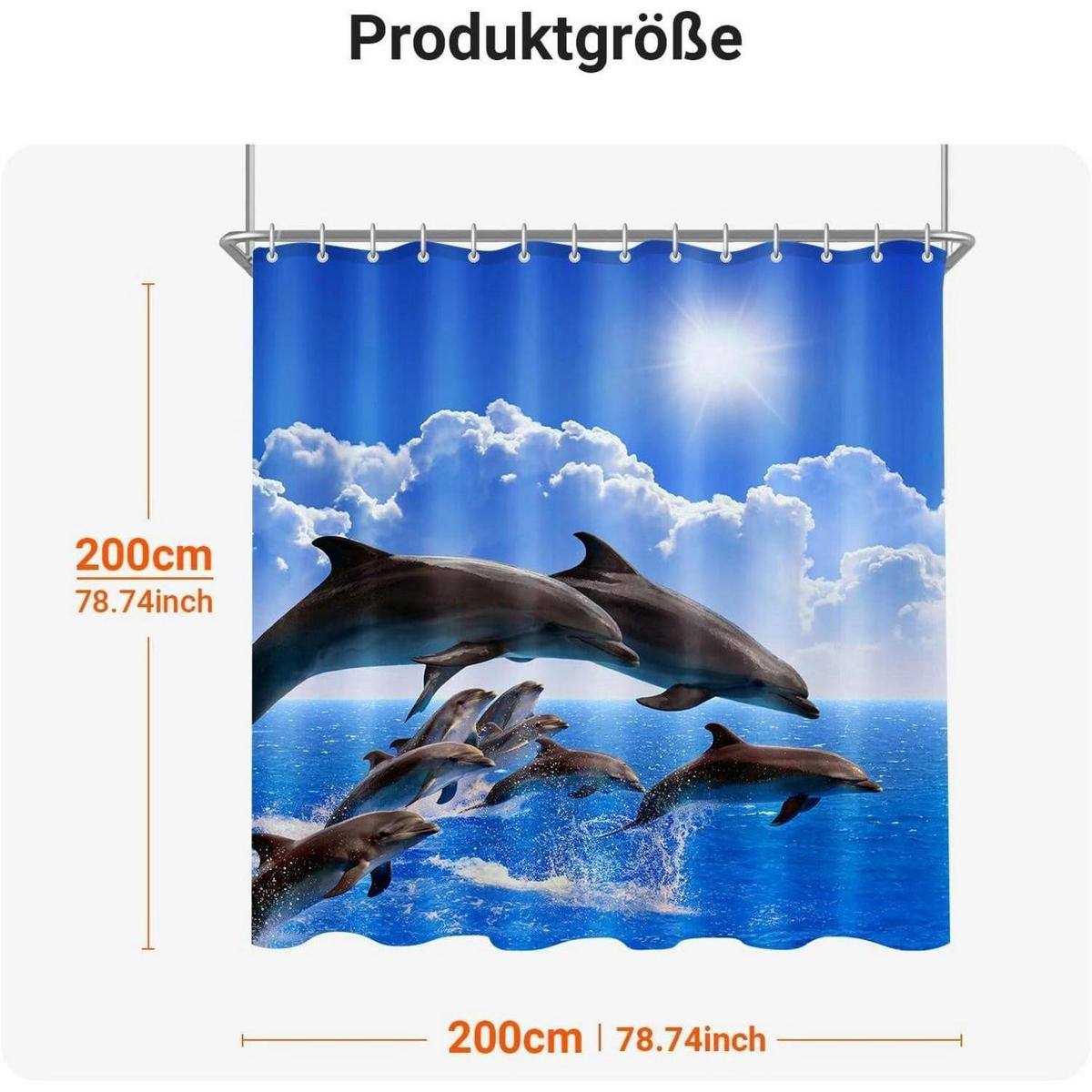 DUSCHVORHANG 200 x 200 cm Delphin Muster Wasserabweisend Waschbar Polyester - Multicolor, Textil (200/200cm)