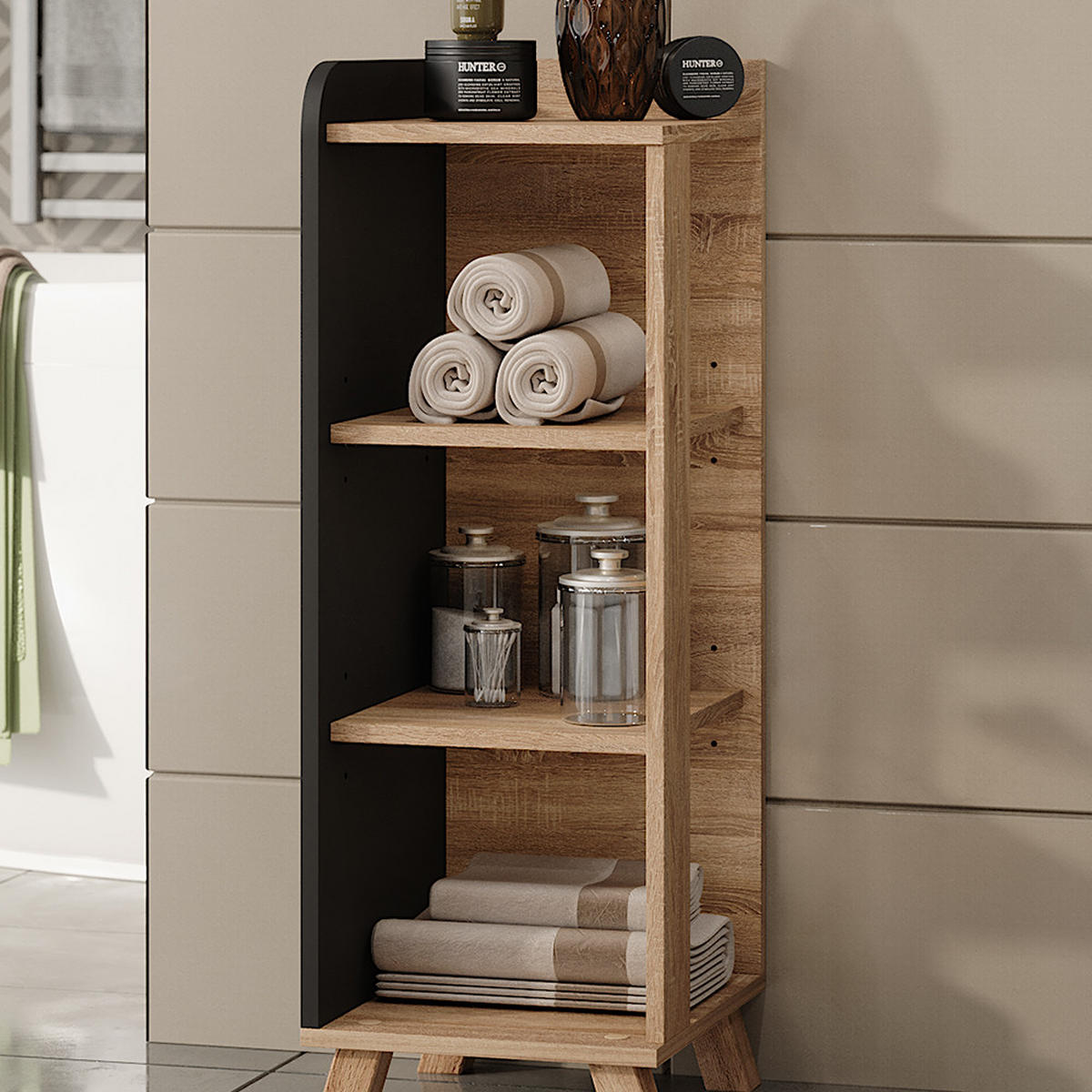 MIDISCHRANK Karen Sonoma/Anthrazit 30 x 90 cm mit 4 Ablagen - Anthrazit/Sonoma Eiche, Holzwerkstoff (30/90/35cm) - Vicco