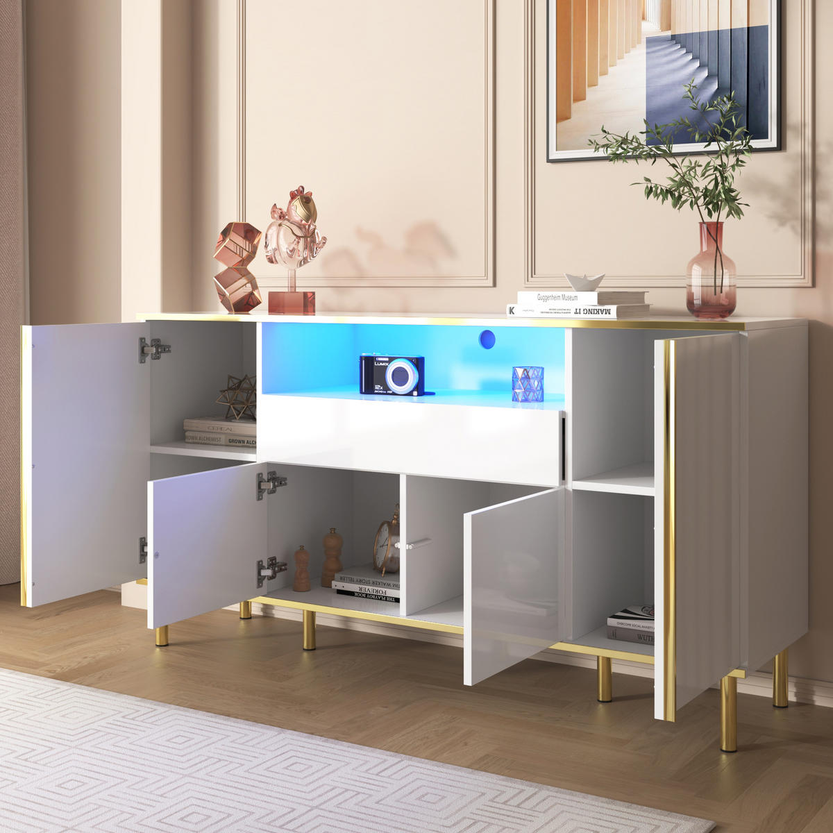 SIDEBOARD 150x40x80cm Weiß Hochglanz Mit 1 Schublade - Weiß, Holzwerkstoff (40/80/150cm) - FLIEKS