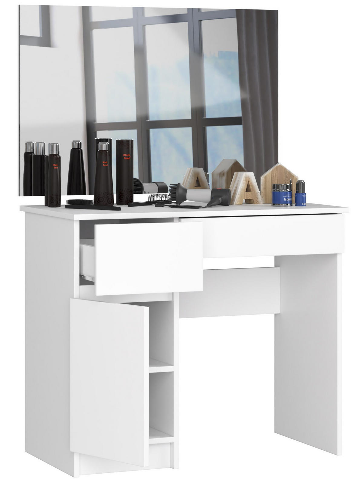 MĂSUȚĂ de machiaj cu oglindă - alb, compozit lemnos (90/142/50cm) - RAUMHIRSCH FURNITURE
