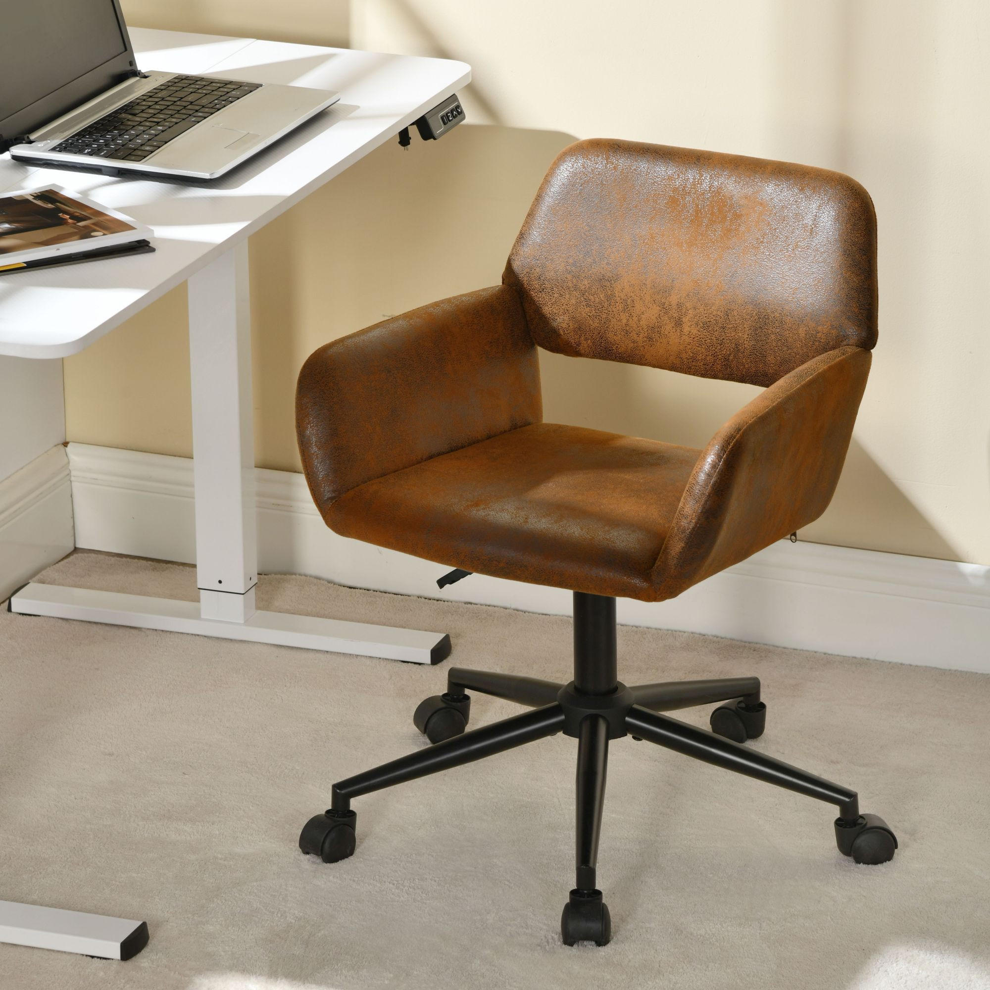 DREHSTUHL Wildleder Braun schwarzes Bein - Braun, Textil/Metall (54/85/56cm) - Urban Meuble