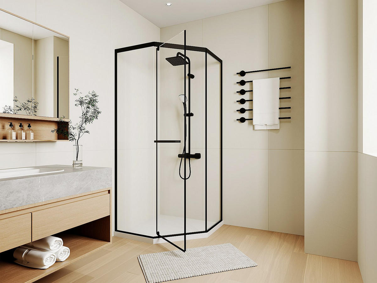 DUSCHWAND - 90 cm x 90 cm - Glas, Metall - Schwarz - CRISTELIO - Schwarz, Glas/Metall (90/195cm) - Vente-Unique