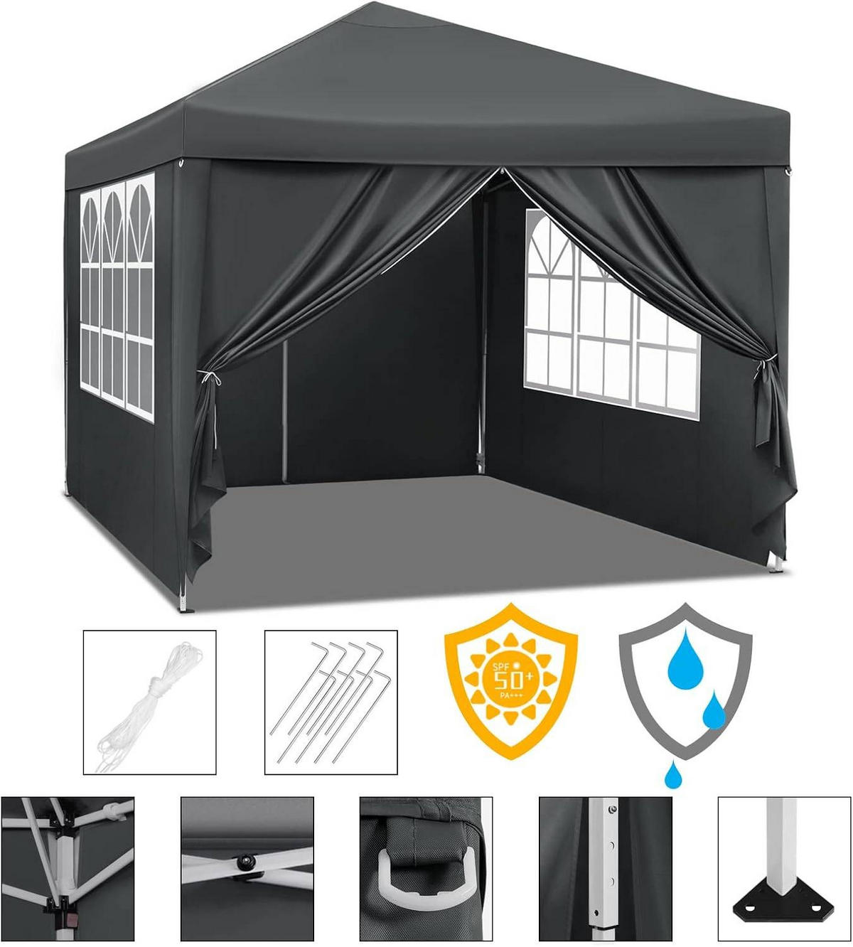 PAVILLON Pop-Up wasserdichter Faltpavillon, aus Oxford Metallrahmen 3 x 3 m - Anthrazit, Metall (300/300/260cm) - Woltu