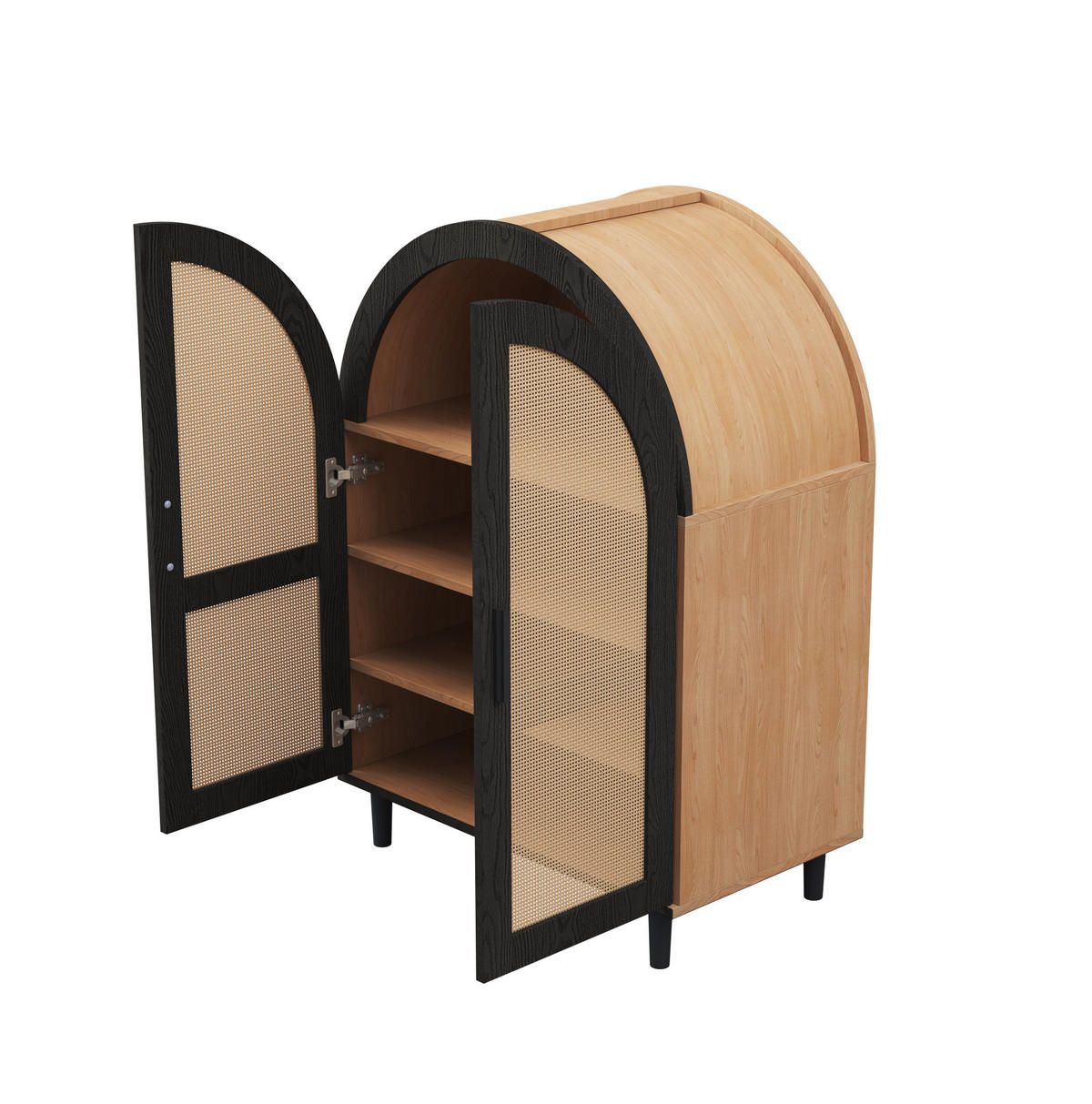 SCHUHSCHRANK 70/40/100 cm in Natur/Schwarz mit Rattantüren und verstellbaren Einlegeböden - Naturfarben, Holzwerkstoff (70/40/100cm) - Flora Grace
