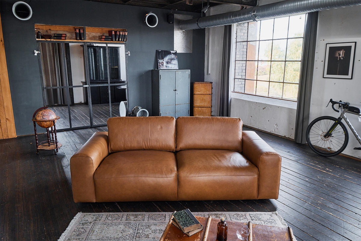 SOFA BODHI Braun Leder - Dunkelbraun/Schwarz, Leder/Kunststoff (242/80/110cm) - KAWOLA