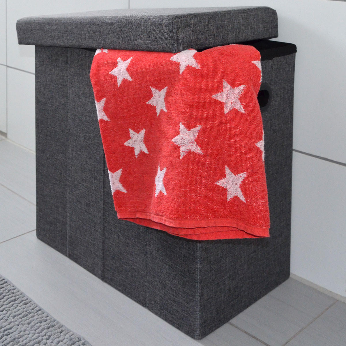 WÄSCHEKORB mit Deckel, 50/25/49 cm Grau - Grau, Textil (26/49/50cm) - Dunedesign
