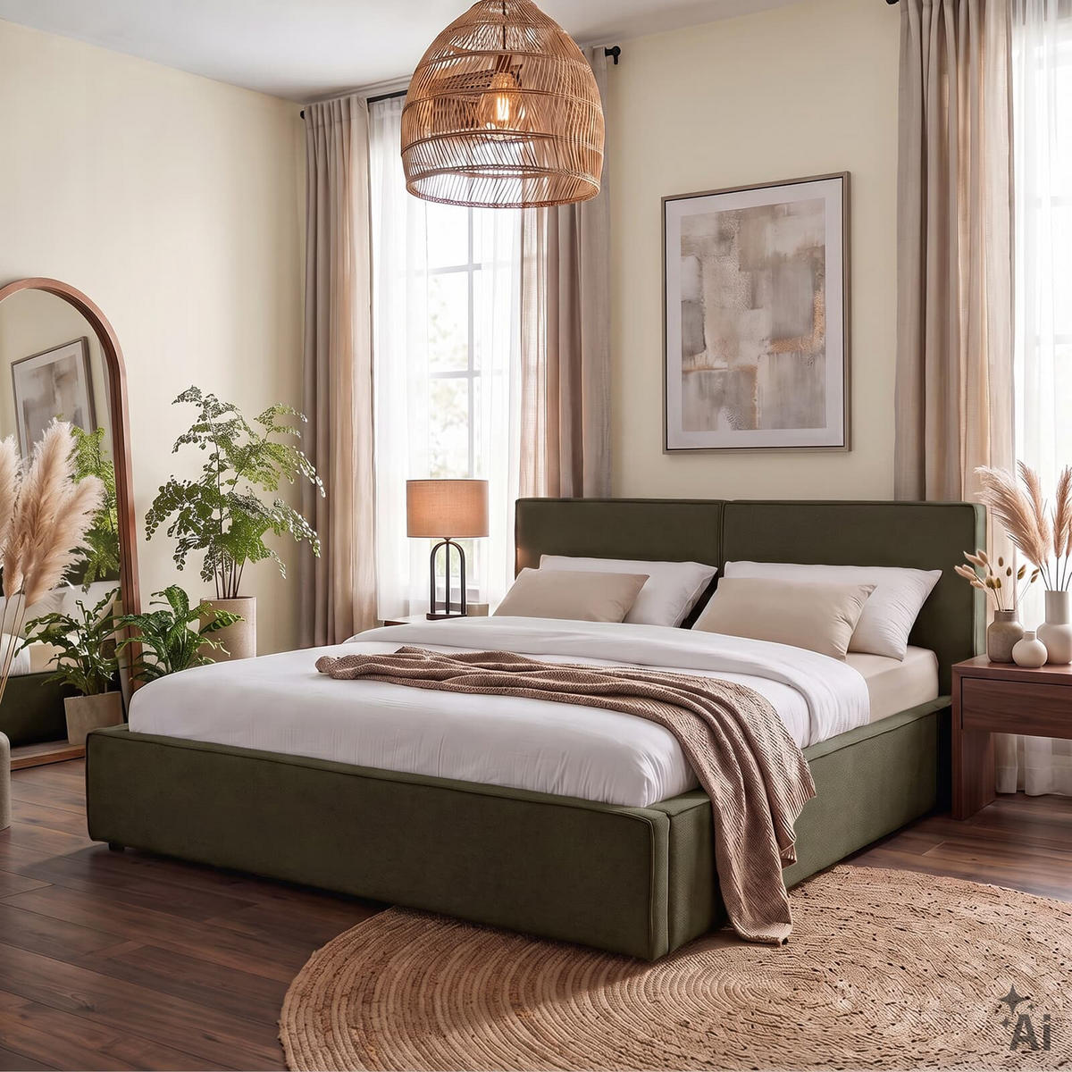 POLSTERBETT CALM 180x200 cm grün - Grün, Textil (180/200cm) - IDIMEX